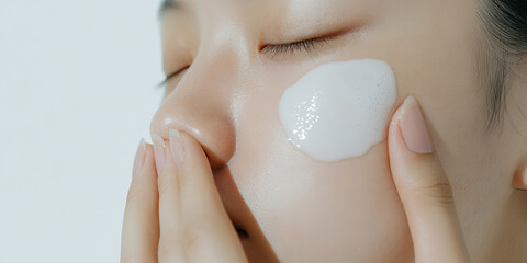 Close-up of Woman Applying Facial Cleansing Foam