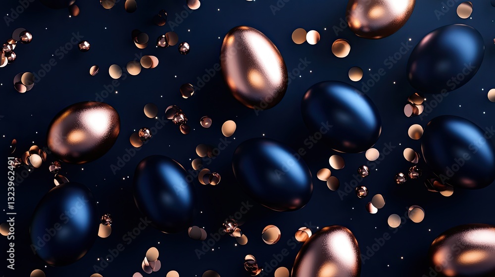 Poster shimmering eggs scattered on dark surface create festive atmosph