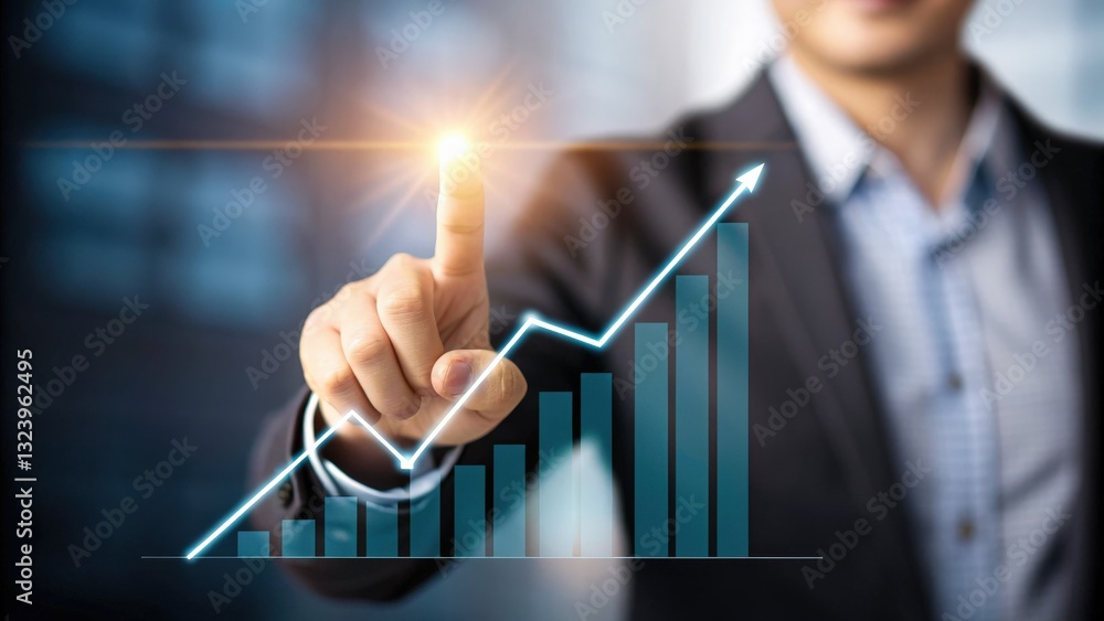 Poster professional change promotion concept. businessman interacting with a digital graph interface.