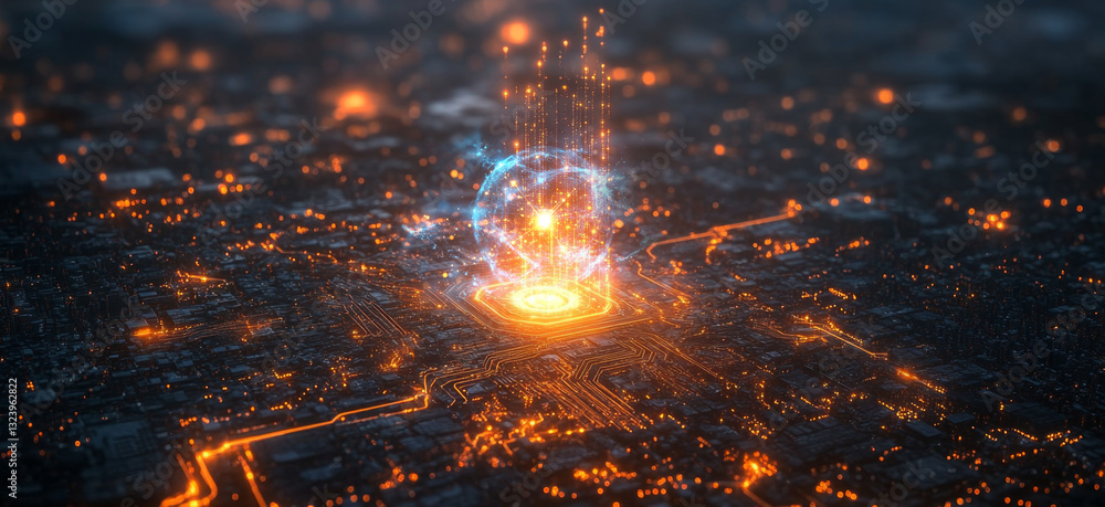 Poster Visualization of advanced quantum computing concepts, illustrating superposition and entanglement.