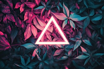 Neon triangle framed by vibrant foliage