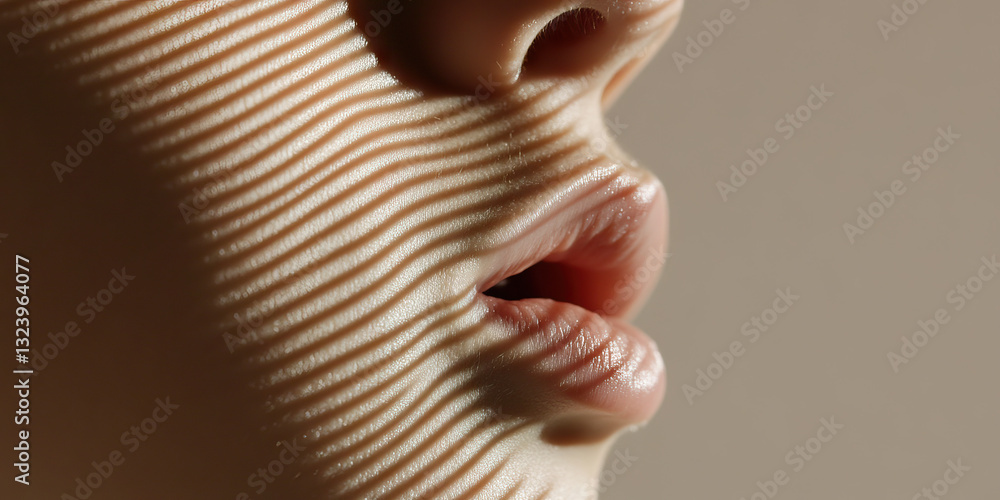 Poster close-up of human face with linear shadow pattern