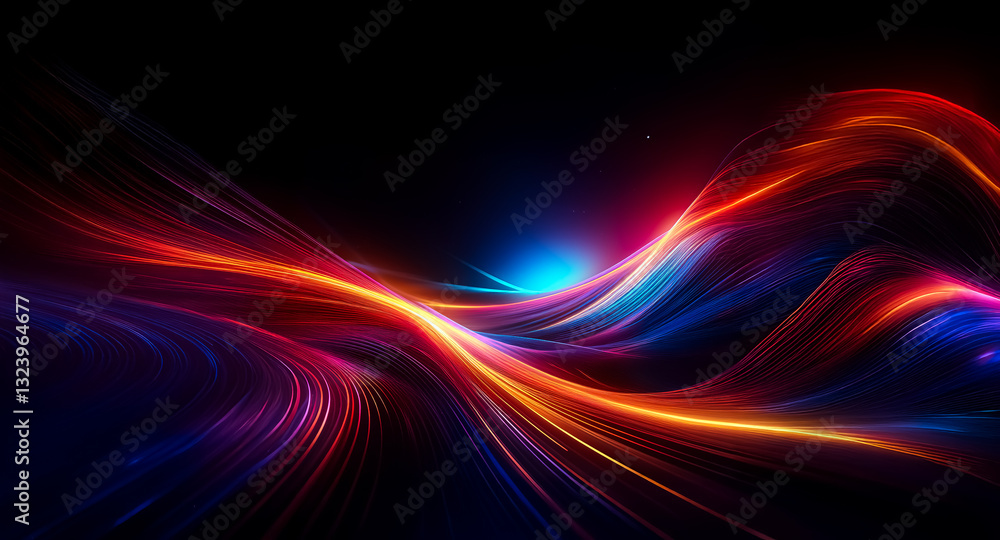 Aufkleber vibrant light streams in red, orange, and blue hues create a dynamic abstract design. the flowing wa