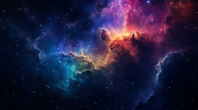 Vibrant Nebula Spacescape: Breathtaking Cosmic Cloud with Colorful Stars, Perfect for Astronomy, Science, and High-Resolution Backgrounds and Wallpapers.