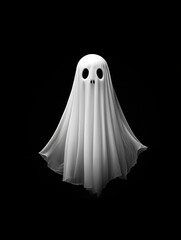 spooky white ghost figure with flowing sheet on black background, evoking sense of mystery and eeriness
