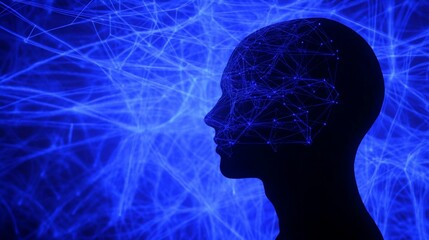 Obraz premium Digital Brain, Neural Network, Blue Background, AI Concept