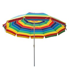 Obraz premium Colorful Beach Umbrella with Striped Fabric on White Background | Sunshade for Summer Relaxation