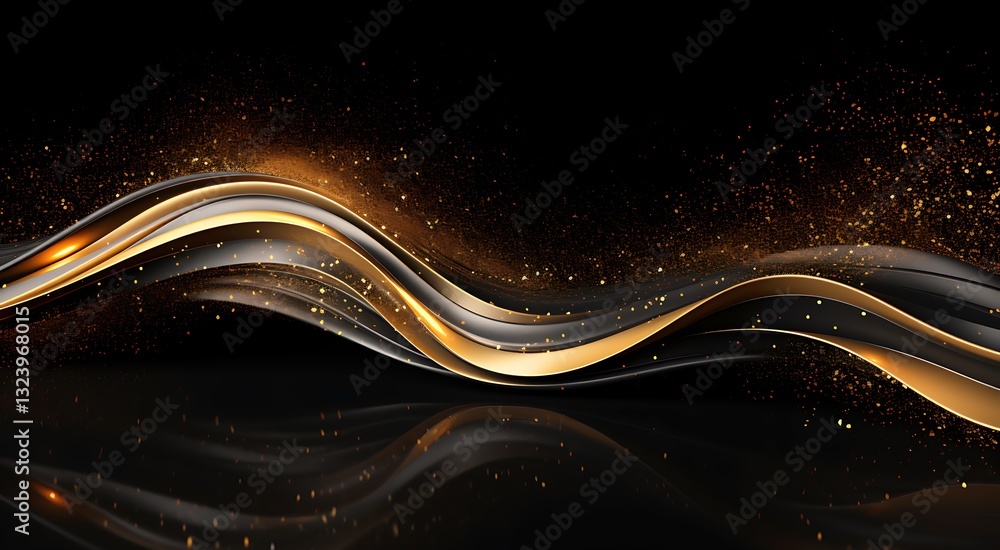Aufkleber elegant golden waves with soft glowing highlights, flowing smoothly across dark background, surround