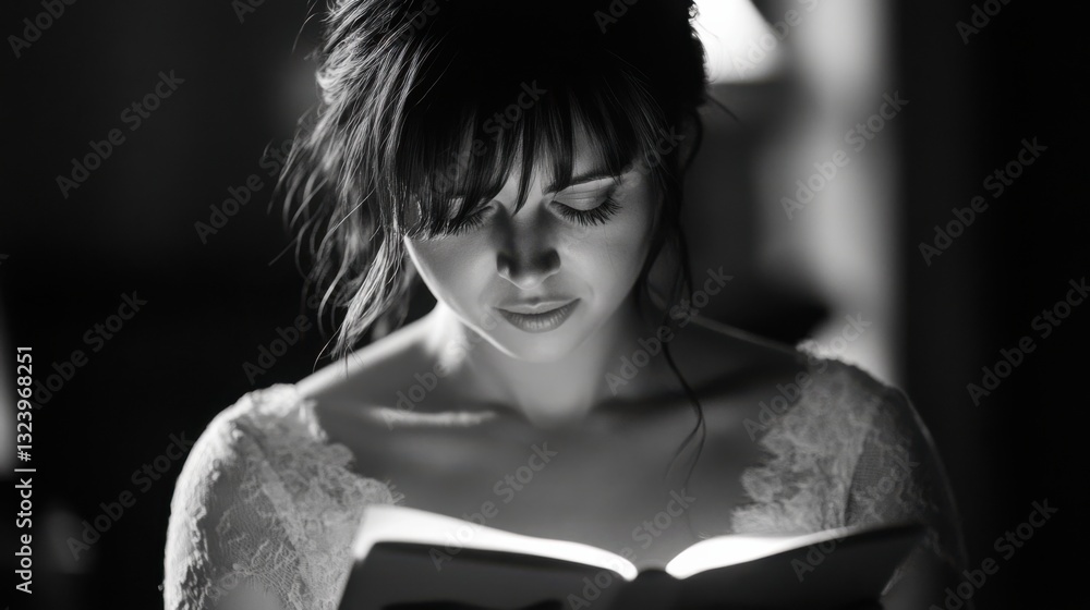 Aufkleber bride immersed in vows reading with tender expressions in soft illumination.