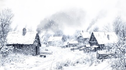 Embracing Winter in Remote Villages: A Cozy Scene of Snowy Landscapes and Community Bonds