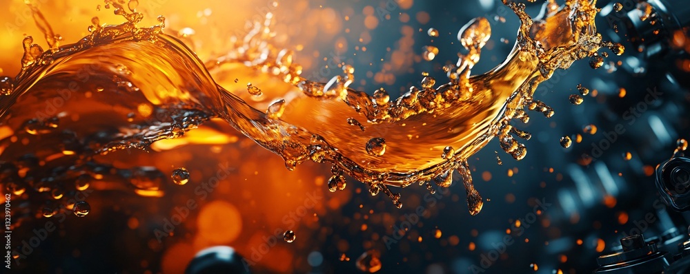 Aufkleber Golden liquid splashing and forming a beautiful wave with bokeh effect