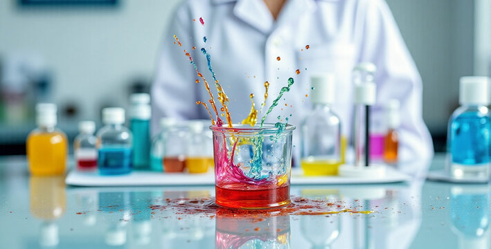 Colorful Chemical Splash in Laboratory Setting