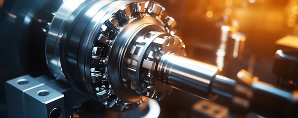 Metalworking cnc milling machine cutting metal workpiece at factory