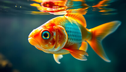 A Beautiful Golden Fish Swimming Gracefully Underneath Clear Water