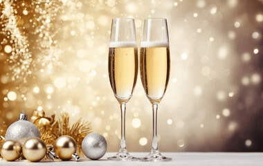 Champagne glasses on sparkling holiday background