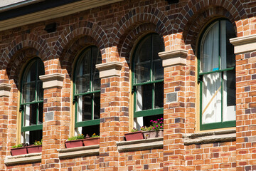 close up of windows in historic building