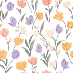 Aesthetic flower illustration with a seamless design, featuring vibrant colors and intricate details. Perfect for textile prints, wallpapers, and digital backgrounds