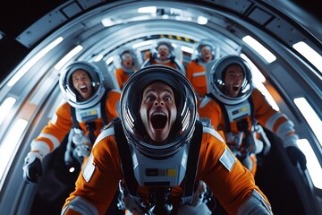 Exciting moment captured during a space mission simulation with astronauts in training