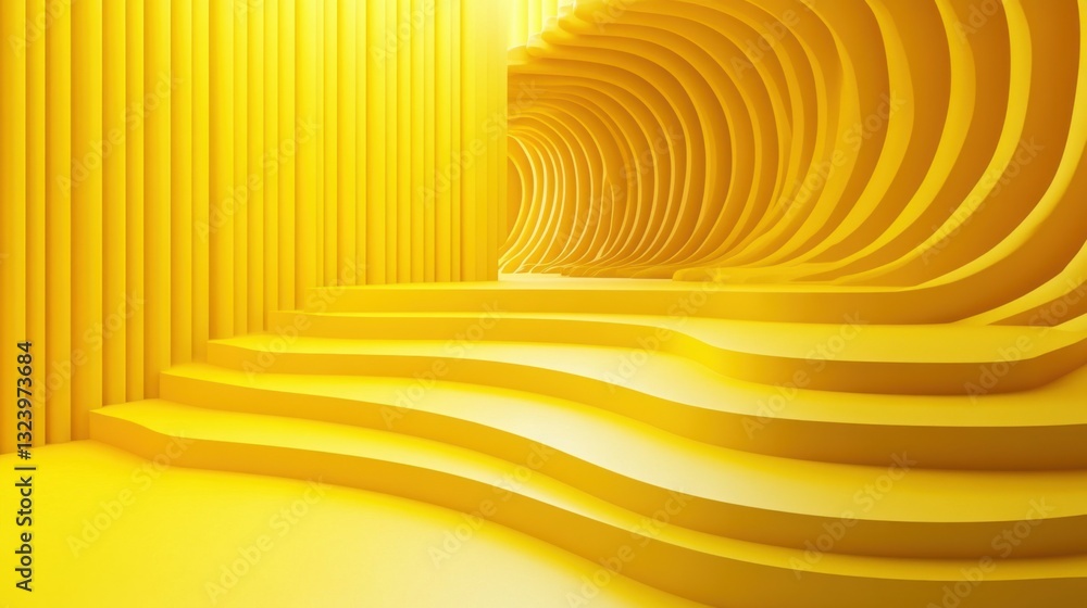 Poster yellow abstract architecture 3d render modern design wave tunnel