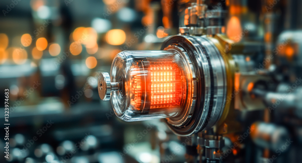 Aufkleber A close-up view of a glowing quantum device showcasing qubits and their intricate design.