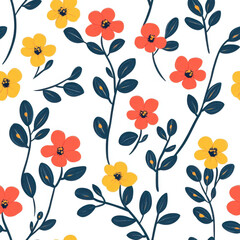 Aesthetic flower illustration with a seamless design, featuring vibrant colors and intricate details. Perfect for textile prints, wallpapers, and digital backgrounds