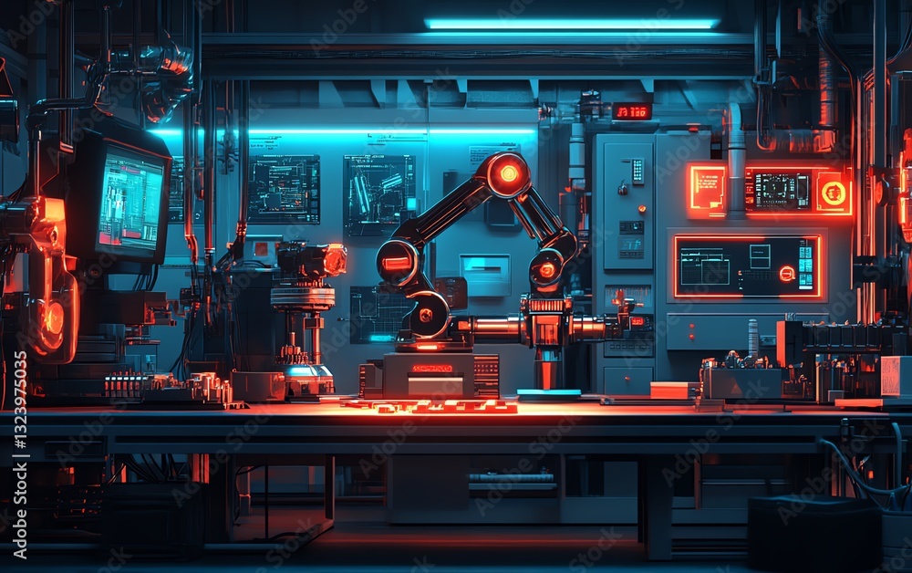 Poster a nextgen smart factory with ai algorithms, iot sensors, and autonomous robots improving manufacturi