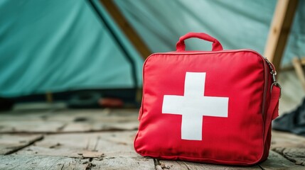 Red Cross Emergency Medic Bag in Disaster Relief Tent