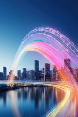 Obraz premium A rainbow bridge connecting cultures in a digital space.