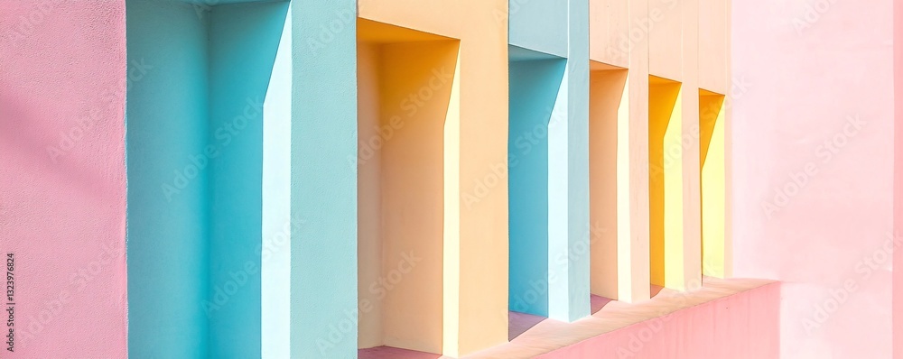 Poster Colorful recesses creating a playful pattern on building facade