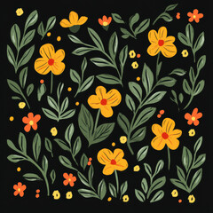 Aesthetic flower illustration with a seamless design, featuring vibrant colors and intricate details. Perfect for textile prints, wallpapers, and digital backgrounds.
