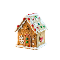 gingerbread house shaped cookie isolated on transparent background Generative Ai.