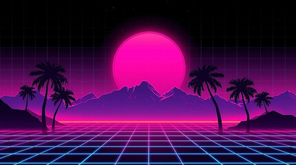 Fototapeta premium Retro 80s Synthwave Grid Background for Gaming and Tech Branding