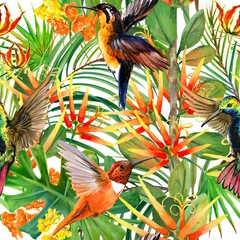 tropical leaf and many flowers seamles pattern