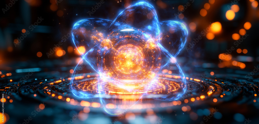Poster A dynamic representation of quantum computing principles, highlighting qubits in superposition and entanglement.