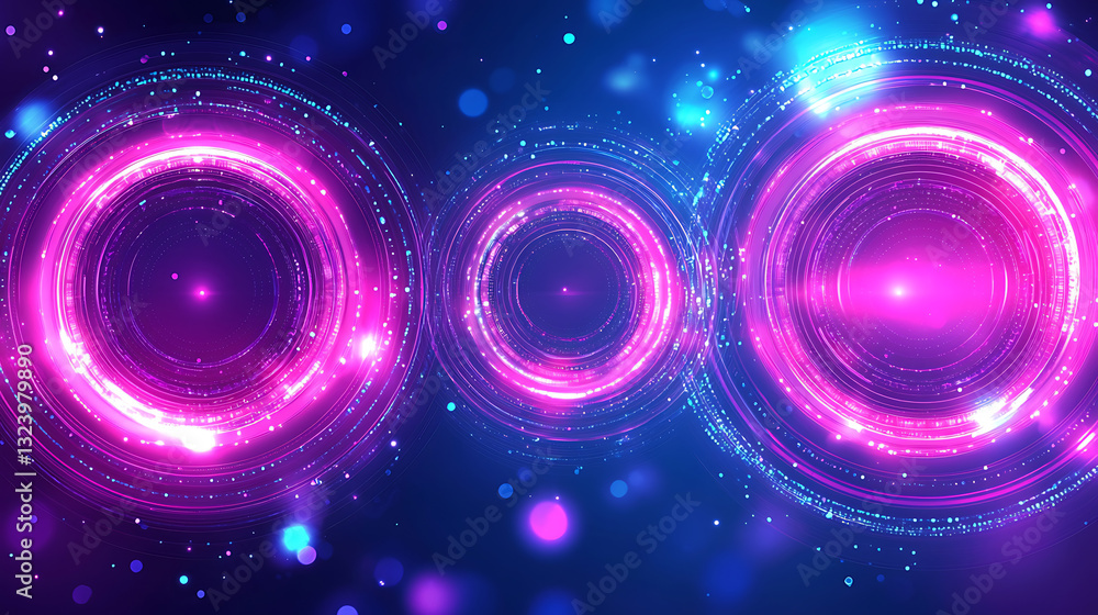 Poster dynamic light circles animation abstract background digital art futuristic environment wide viewpoin