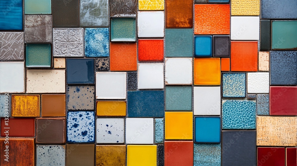 Poster colorful ceramic tiles showing a variety of textures and colors creating a vibrant background