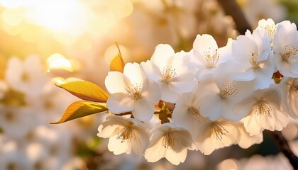 太陽光に照らされて美しい白い桜