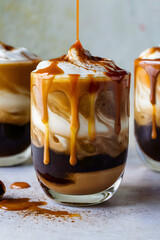 Closeup iced coffee with cream and syrup