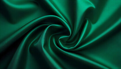 Obraz premium Dark emerald green silk satin fabric backdrop. Product space. Drapery. Show mockup presentation fashion show podium display . Beauty luxury festive cosmetics perfume, created with generative ai