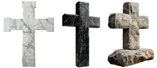 Stone Christian Cross PNG Collection Set Isolated on Transparent Background