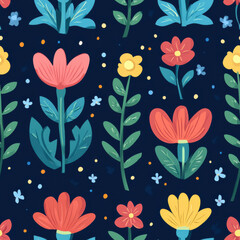 Fototapeta premium Aesthetic flower illustration with a seamless design, featuring vibrant colors and intricate details. Perfect for textile prints, wallpapers, and digital backgrounds.