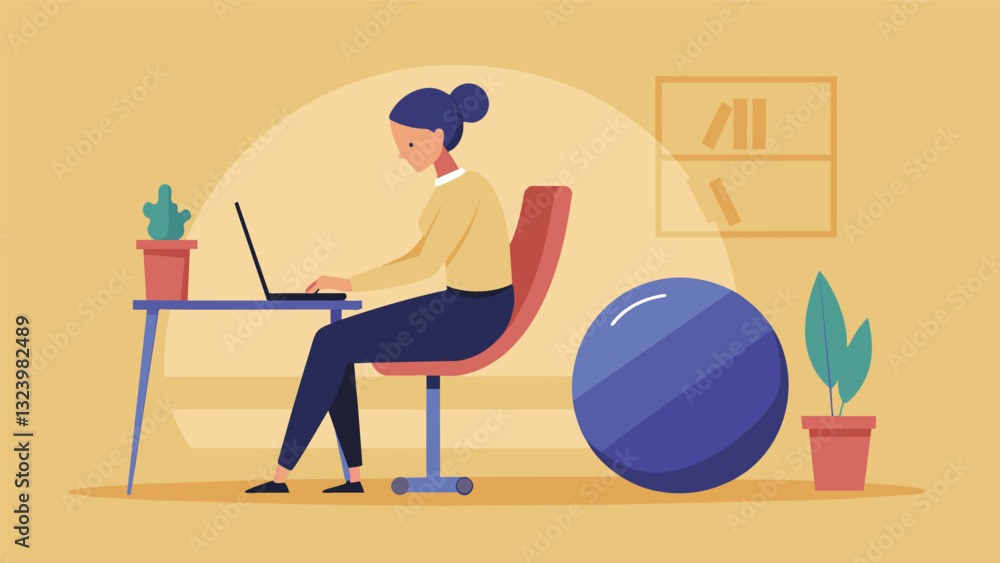 Poster an employee using a stability ball instead of a chair to engage their core while working and taking 