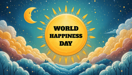 World Happiness Day  Embracing Positivity Mental Well Being  and Global Unity for a Better Tomorrow abstract background with space