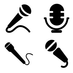 Black And White Microphones Icon Vector EPS 4 Set