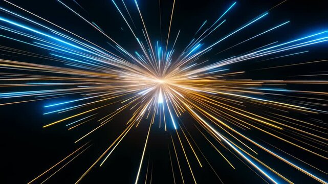 Radiating blue and golden light bursts from a central point in deep space, resembling a supernova explosion. A breathtaking sci-fi concept