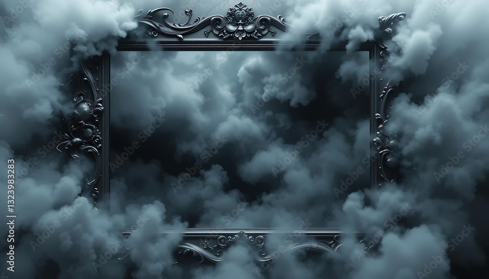 Poster ornate frame enshrouded in ethereal clouds creating a dreamy presentation