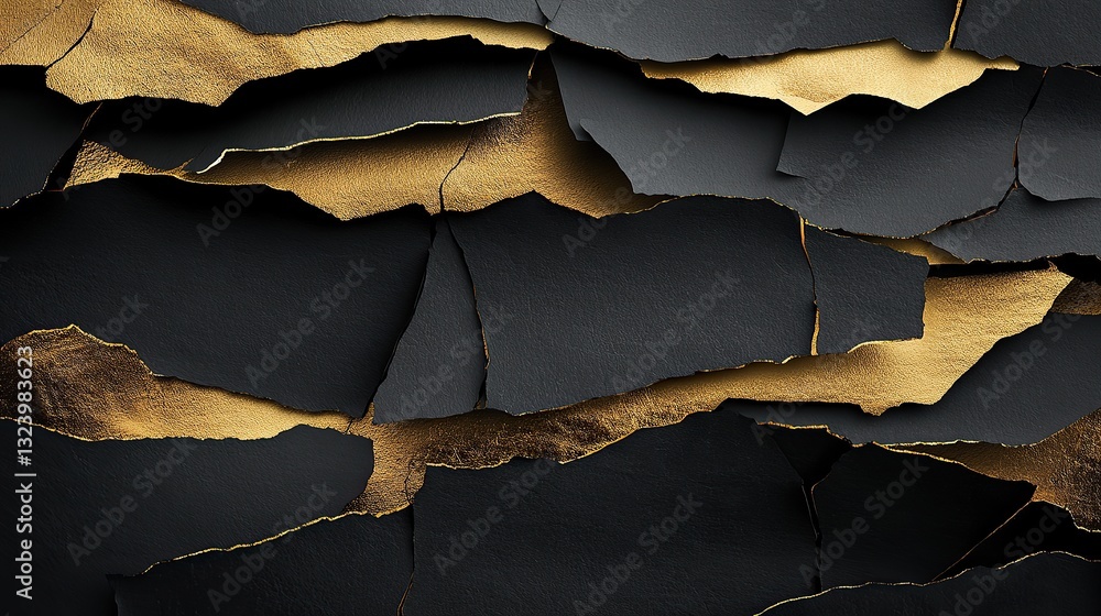 Poster a striking abstract composition of torn paper edges layered in a chaotic yet visually harmonious man
