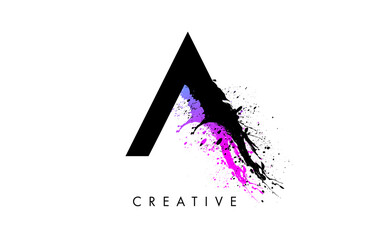 Splash Letter A logo design. Letter A paint watercolor splash icon vector