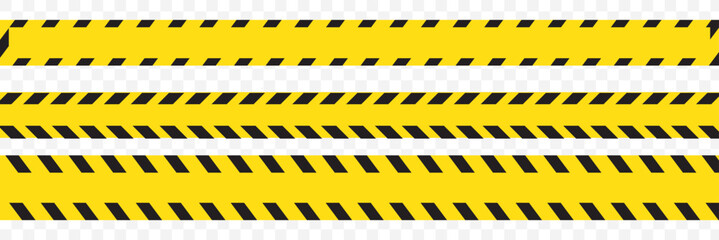 Horizontal black and yellow caution tape isolated on transparent background. Construction border. Warning caution sign. Black and yellow line. Seamless barrier. Included brushes on transparentBG EPS10