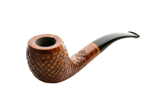 Classic handcrafted tobacco pipe resting elegantly on a minimalistic background isolated on transparent background